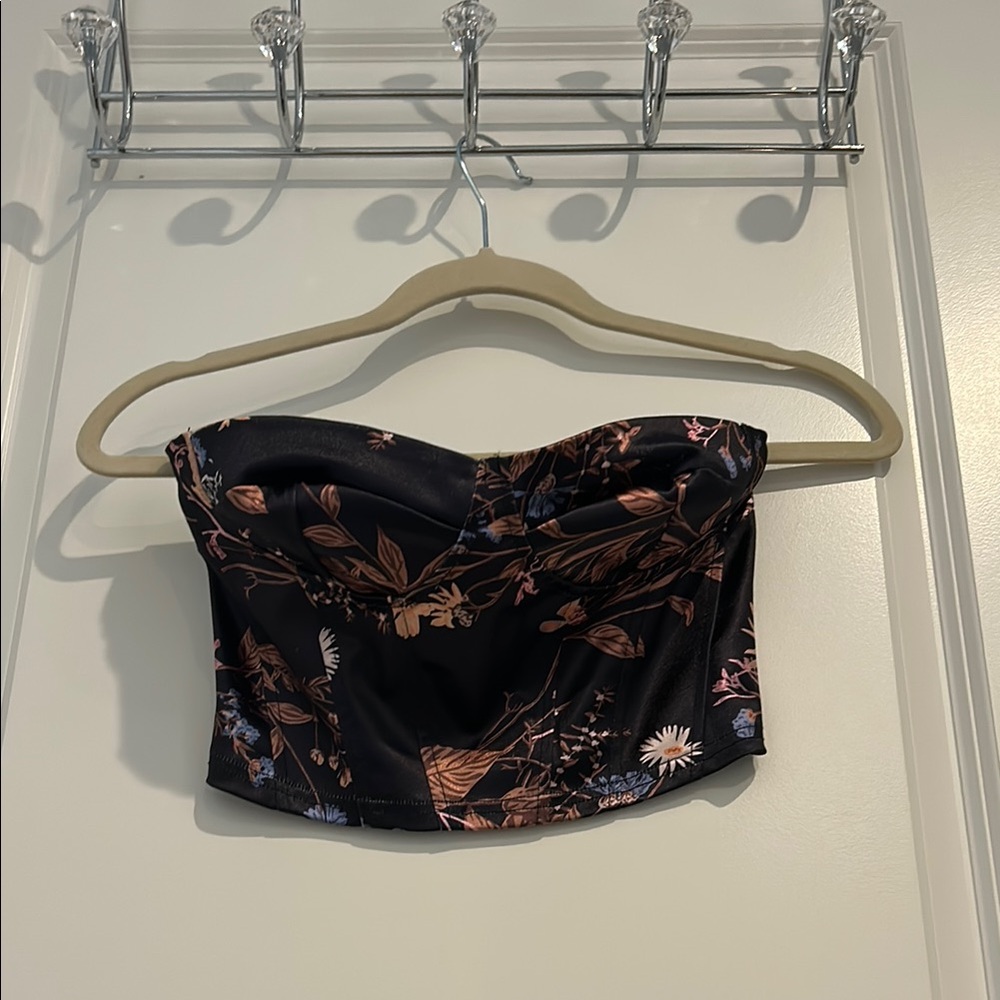 Floral Black Strapless Top